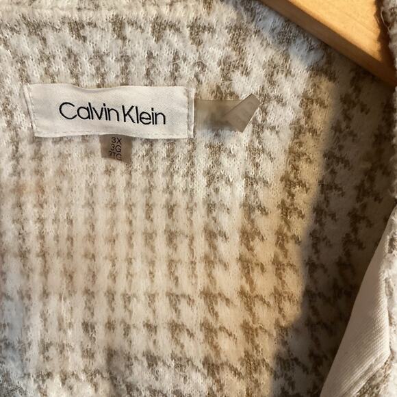 Calvin Klein Women's Sz 3X Light Brown /Ivory Plaid Open Front Jacket Pockets - Picture 7 of 13
